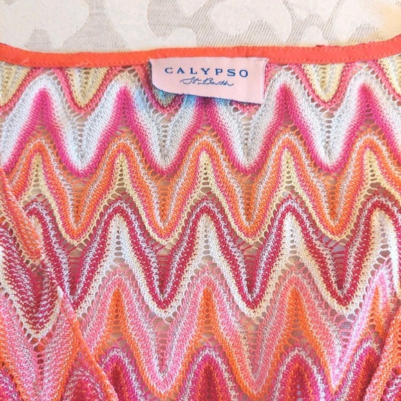 NEW! Calypso St. Barth Women's Emelia Dress Zig-Zag Pink Orange Sz S $295 - Picture 6 of 15
